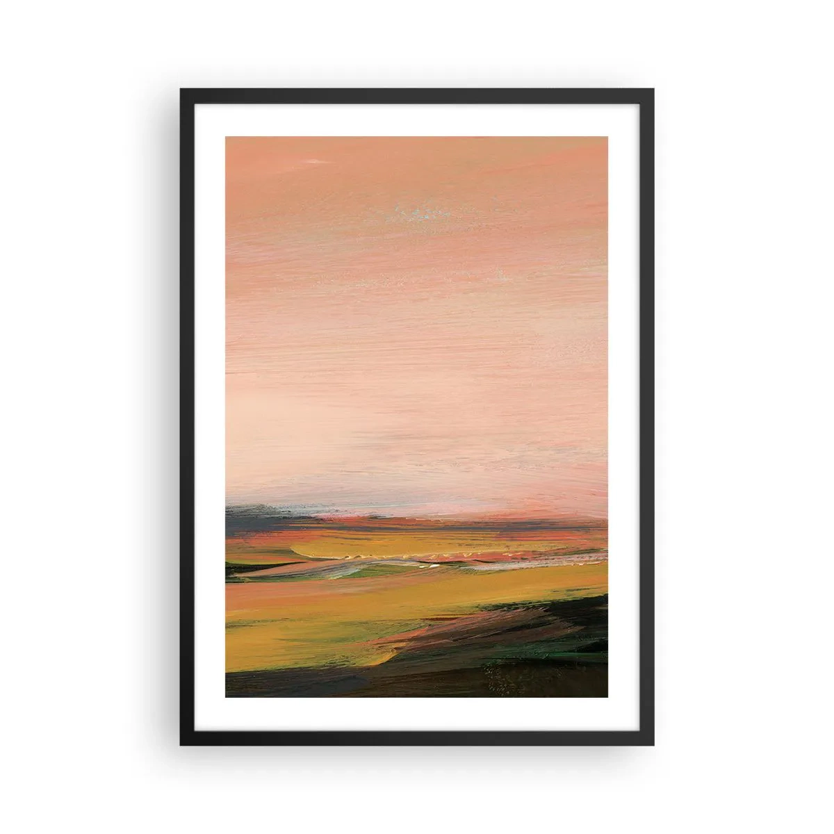 Pôster com moldura preta - Paisagem abstrata em tons quentes de pôr do sol - 50x70cm - Em tons rosa - Decoração de parede moderna para a sala de estar e quarto ARTTOR