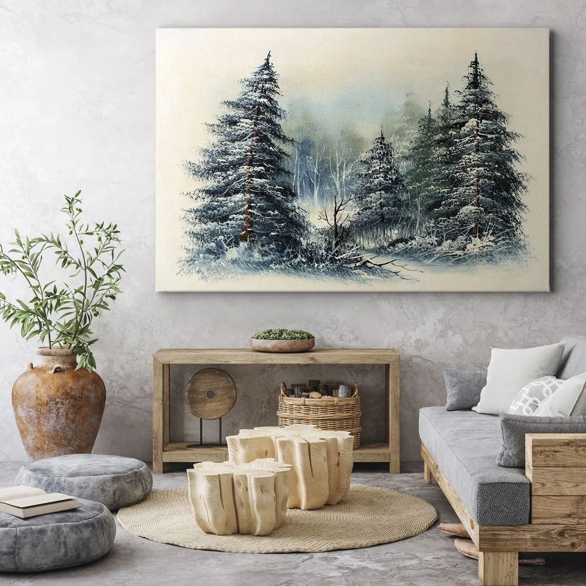 Quadro em tela - Paisagem de inverno com árvores cobertas de neve - 70x50cm - Prontas para o Natal - Decoração de parede moderna para a sala de estar e quarto ARTTOR