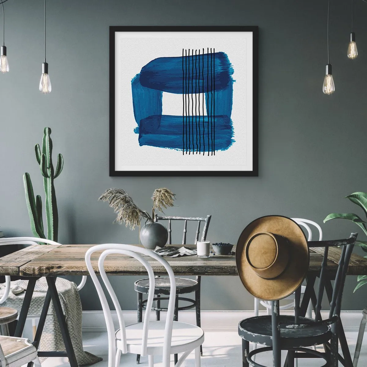 Pôster com moldura preta - Composição azul-negra - 30x30 cm