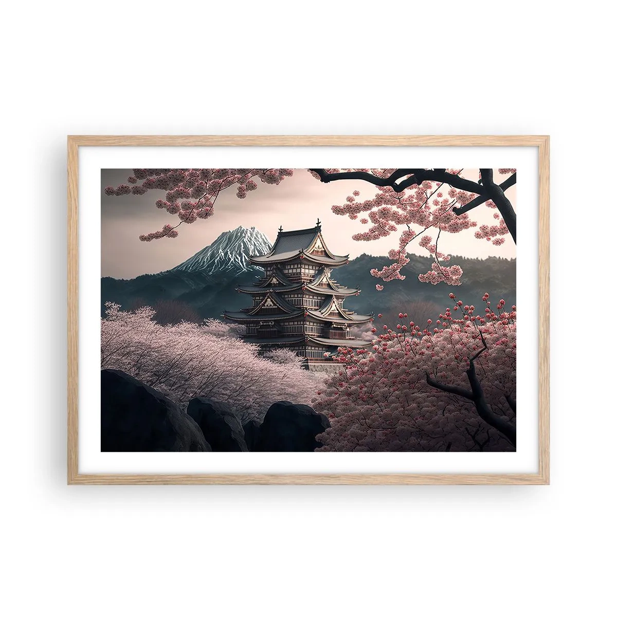 Pôster com moldura de carvalho claro - A terra da flor de cerejeira - 70x50 cm
