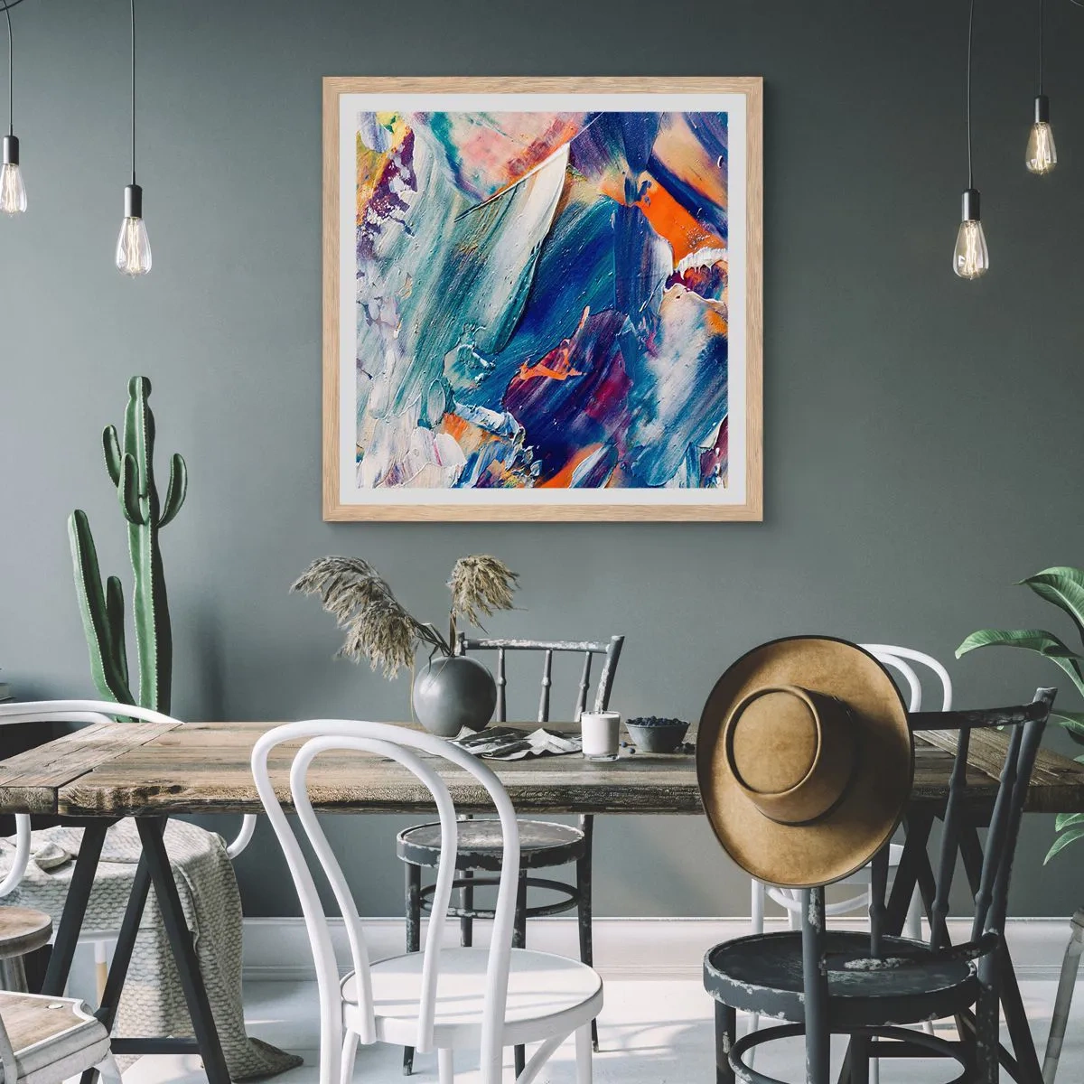 Pôster com moldura de carvalho claro - Confusão de cores - 30x30 cm