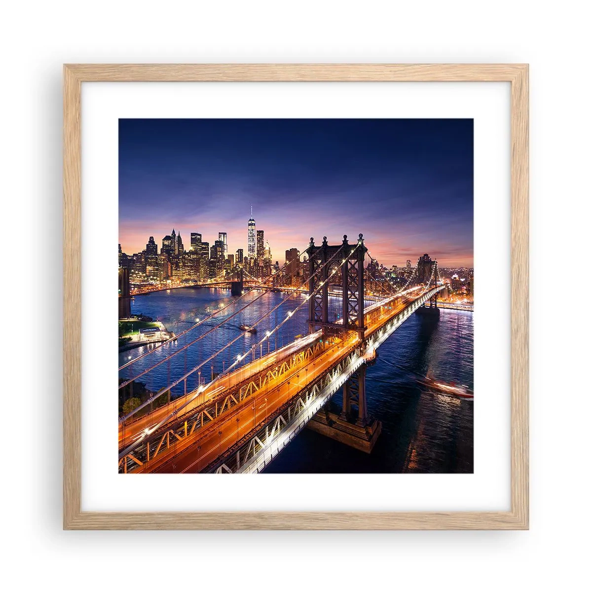 Pôster com moldura de carvalho claro - Uma ponte luminosa para o coração da cidade - 40x40 cm