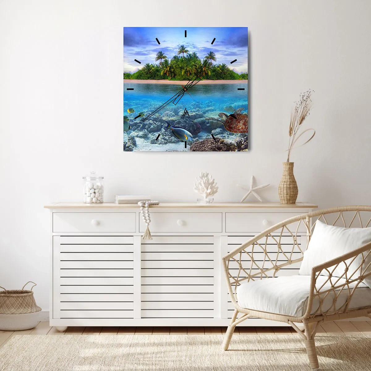 Relógio de parede - Relógio em vidro - A Ilha Celestial lhe convida - 30x30 cm