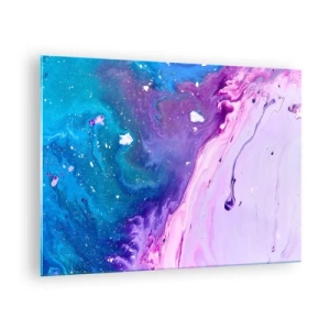 Quadro em vidro - Uma composição abstrata com uma mistura de cores roxa, azul e rosa. - 70x50cm - Yin e yang - Decoração de parede moderna para a sala de estar e quarto ARTTOR