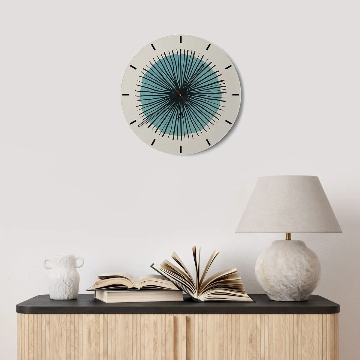 Relógio de parede - Relógio em vidro - Radiante sobre o azul - 30x30 cm