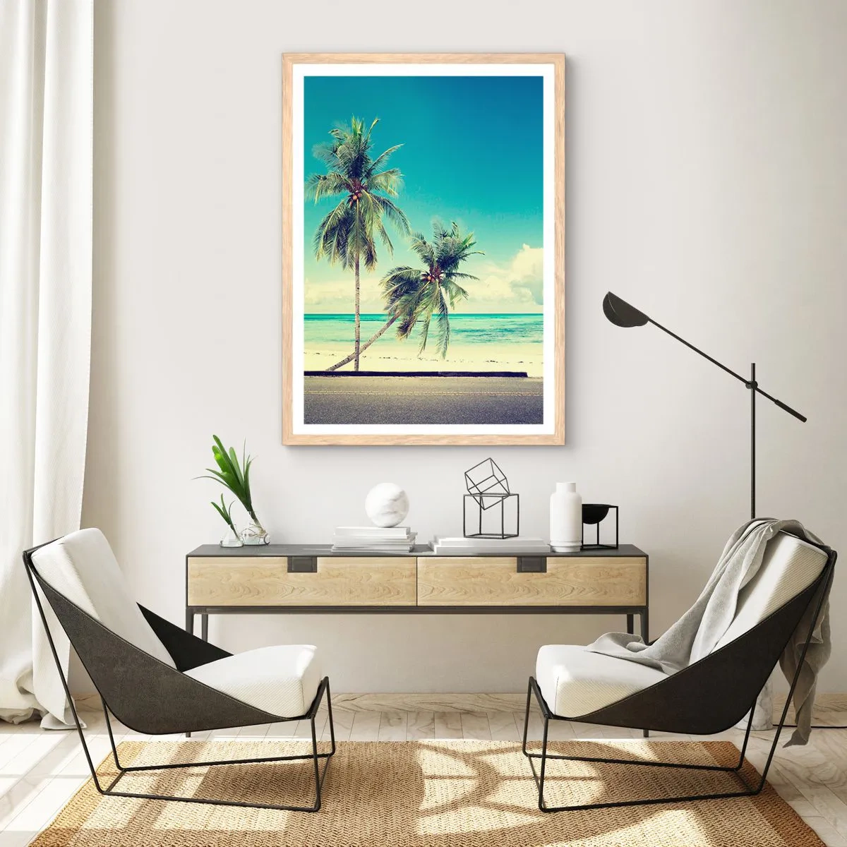Pôster com moldura de carvalho claro - Está na hora das férias - 70x100 cm