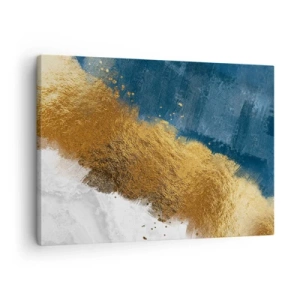 Quadro em tela - Uma composição abstrata em tons de dourado, azul e branco. - 70x50cm - As cores do verão - Decoração de parede moderna para a sala de estar e quarto ARTTOR