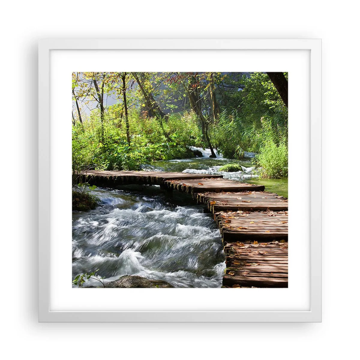 Pôster em moldura branca - Sobre a cascata espumosa - 40x40 cm