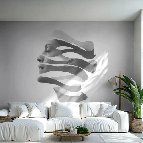 Papel de Parede Premium Sand - Retrato surrealista - Abstração, Pedaço, Mulher - 100x70 cm
