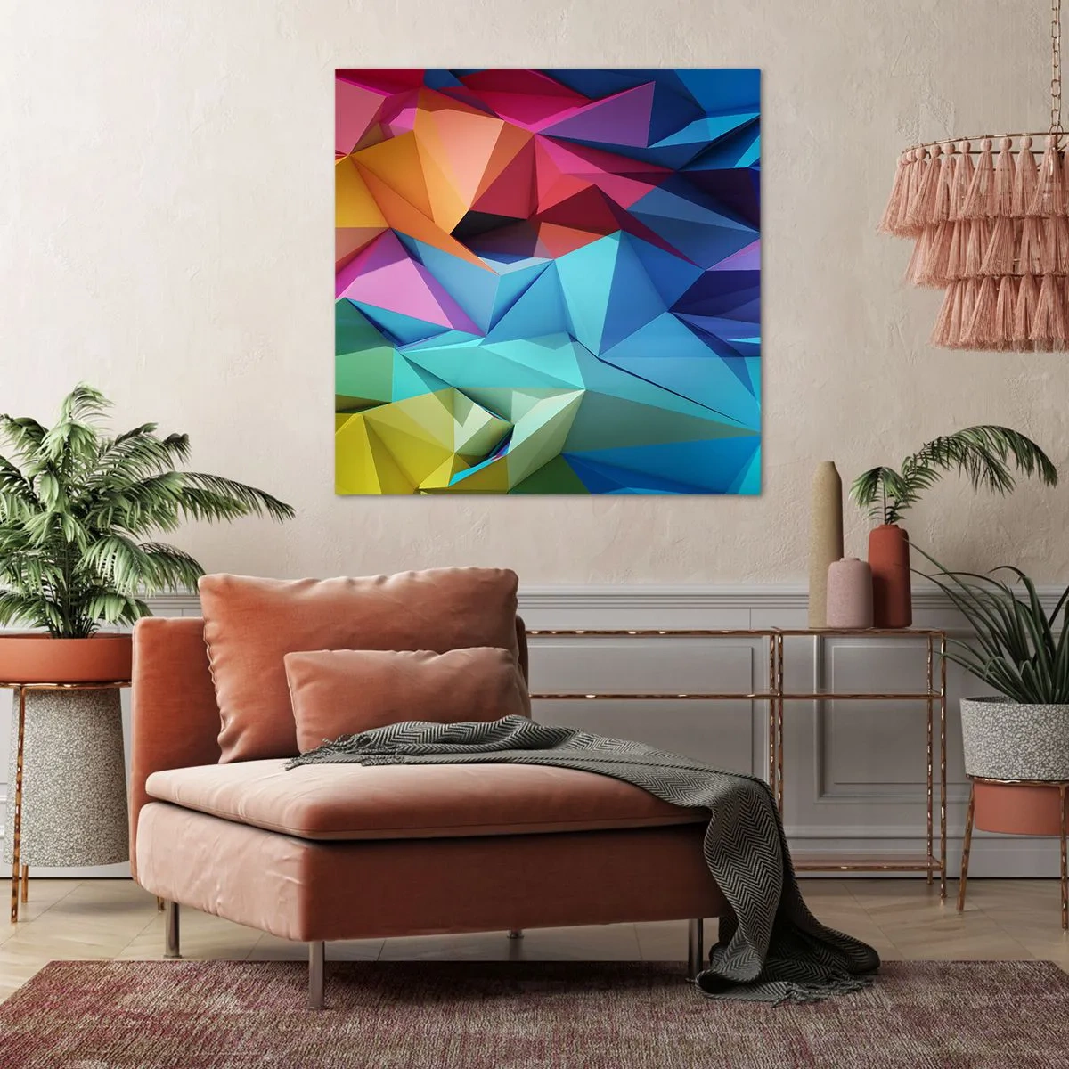 Quadro em tela - Arco-íris de origami - 30x30 cm