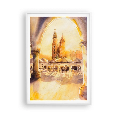 Pôster em moldura branca - Pôr do sol na praça do mercado de Cracóvia - 70x100 cm