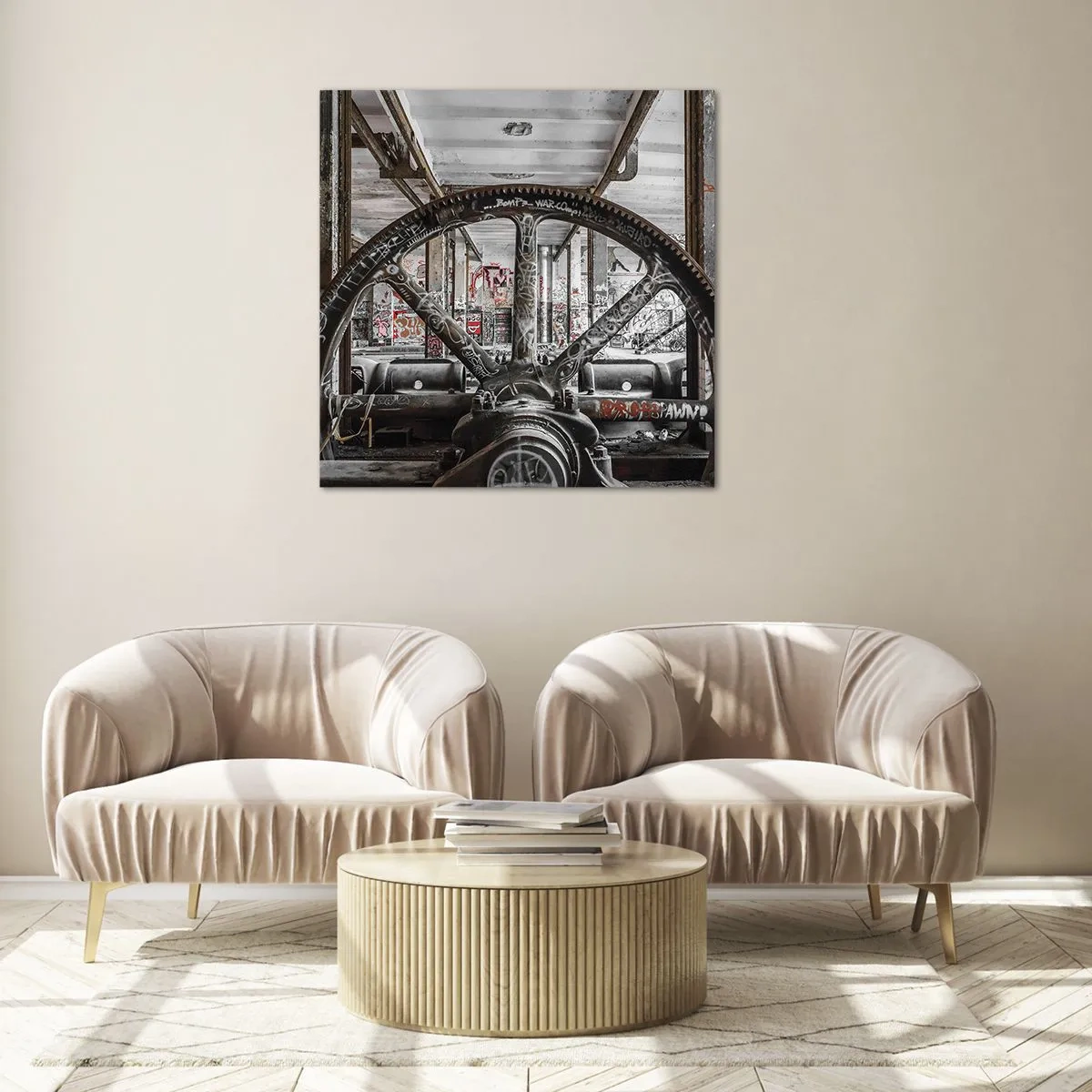 Quadro em vidro - A vida secreta da fábrica - 40x40 cm