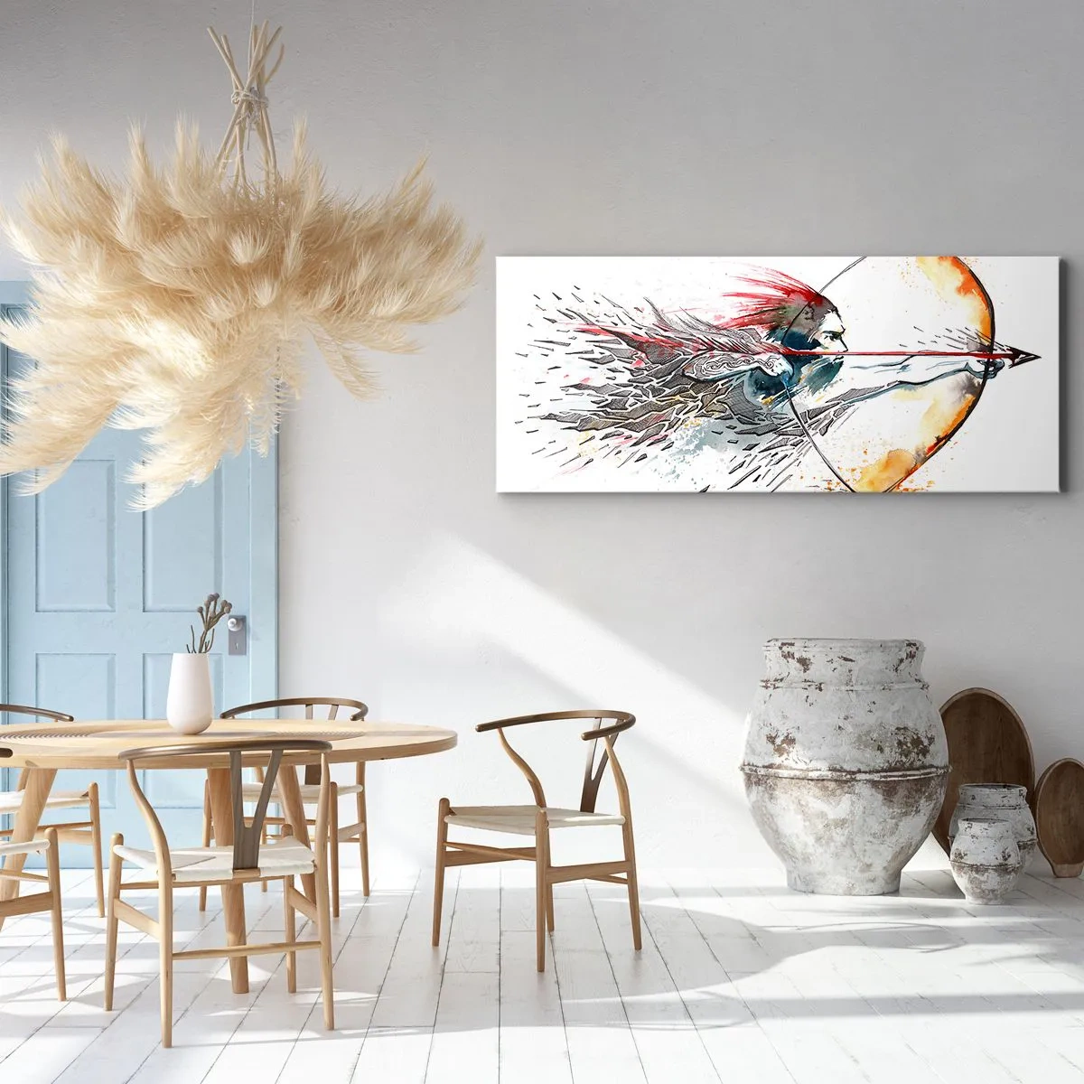 Quadro em tela - Guerreiro mítico com um arco de fogo - 160x50 cm