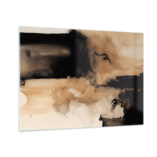 Quadro em vidro - Uma forma abstrata em preto e marrom sobre um fundo claro - 70x50cm - Abstração intrigante - Decoração de parede moderna para a sala de estar e quarto ARTTOR