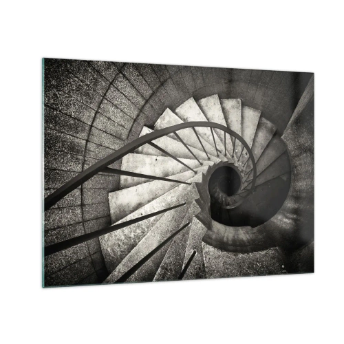 Quadro em vidro - Uma escada em espiral preta e branca vista de um pássaro - 70x50cm - Suba as escadas, desça as escadas - Decoração de parede moderna para a sala de estar e quarto ARTTOR