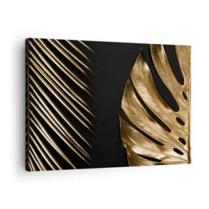 Quadro em tela - Folhas douradas em fundo preto - 70x50cm - Diferentes e igualmente caros - Decoração de parede moderna para a sala de estar e quarto ARTTOR