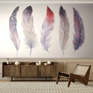 Papel de Parede Premium Canvas - Delicadas como uma névoa multicolorida - Pena de pássaro, Boho, Gráficos - 500x350 cm
