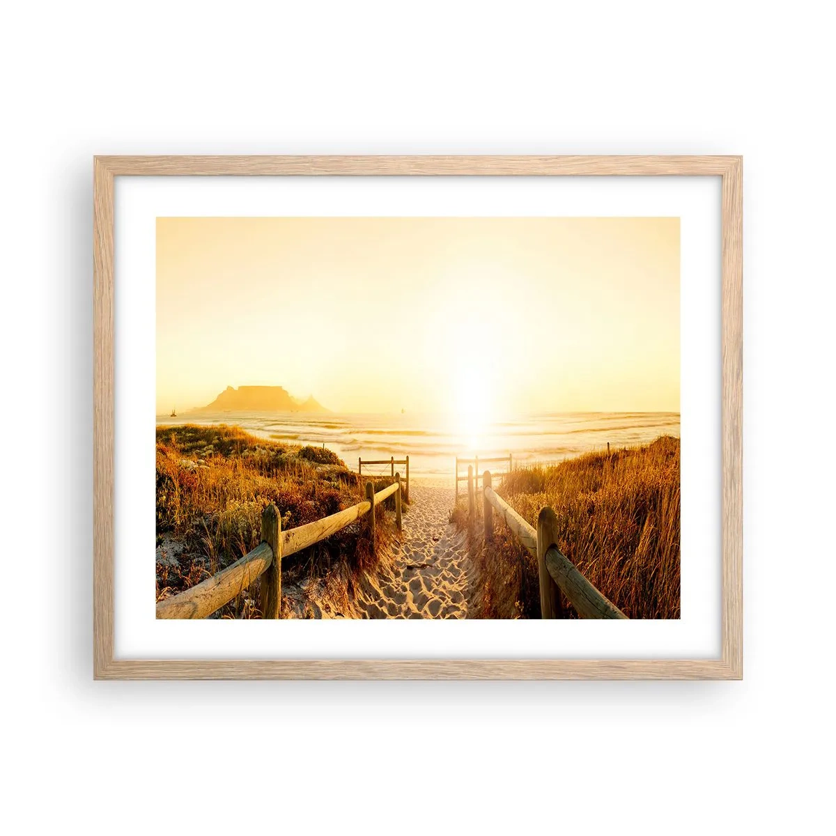 Pôster com moldura de carvalho claro - Pelaa duna, em direção ao sol - 50x40 cm