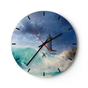 Relógio de parede - Relógio em vidro - Um farol cercado por mares agitados e céus tempestuosos - 30x30cm - Na guarda contra os elementos da natureza - Decoração de parede moderna para a sala de estar, cozinha e quarto ARTTOR