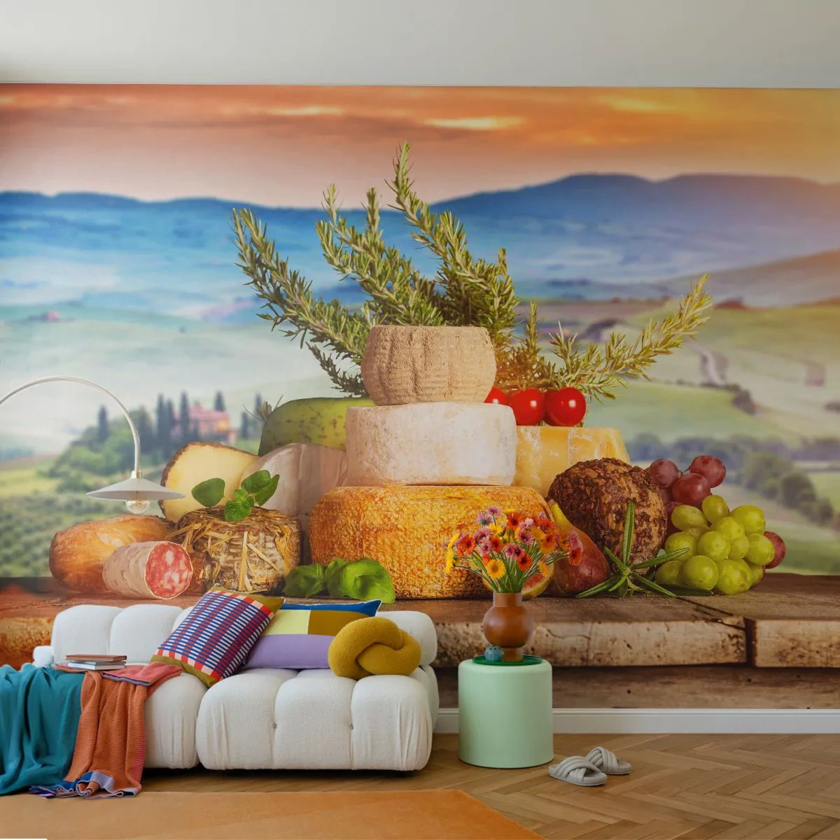 Papel de Parede Premium Canvas - Alegria italiana - Toscana, Paisagem, Queijos Deliciosos - 250x175 cm