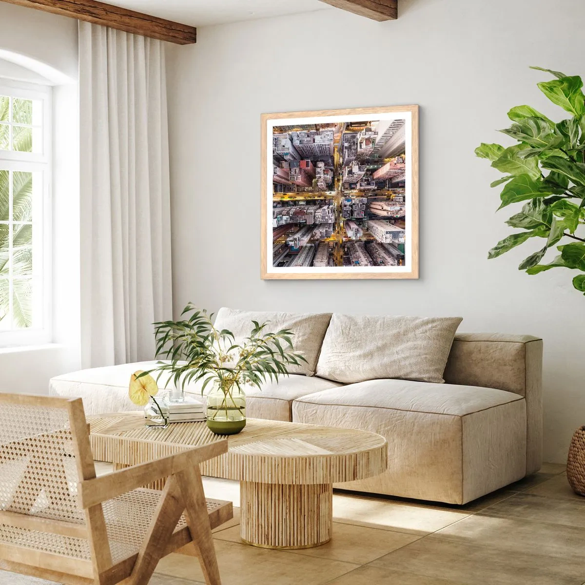 Pôster com moldura de carvalho claro - Saudações de Hong Kong - 40x40 cm