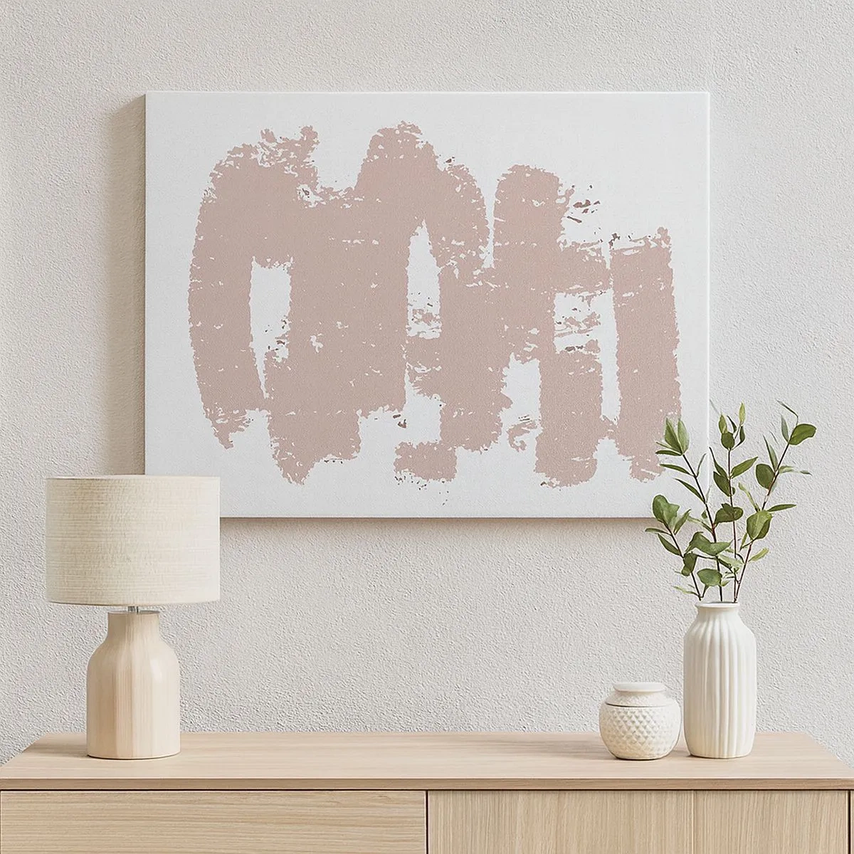 Quadro em tela - Formas rosa suaves em um fundo claro - 70x50cm - Abstração em rosa suave - Decoração de parede moderna para a sala de estar e quarto ARTTOR