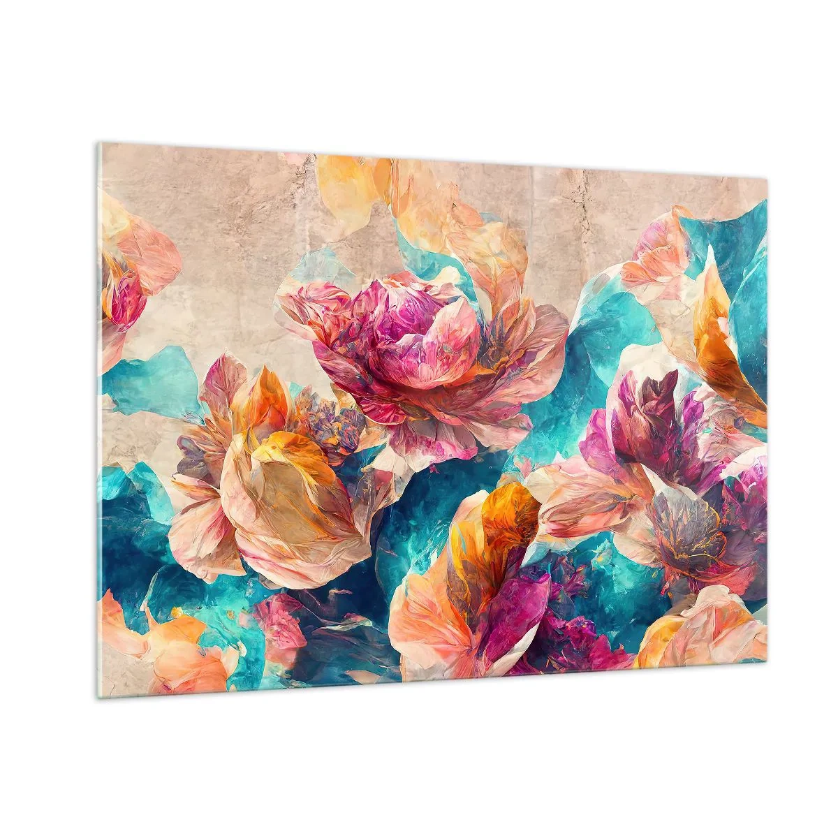 Quadro em vidro - Esplendor colorido do buquê - 100x70 cm