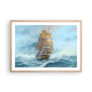 Pôster com moldura de carvalho claro - Correndo sobre as ondas - 70x50 cm