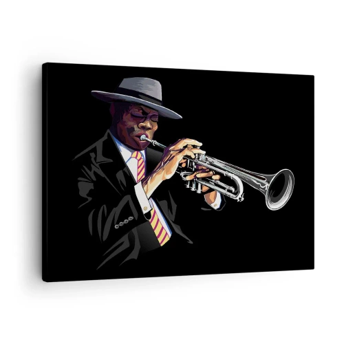 Quadro em tela - Um músico tocando trompete contra um fundo preto - 70x50cm - Charme da velha escola - Decoração de parede moderna para a sala de estar e quarto ARTTOR