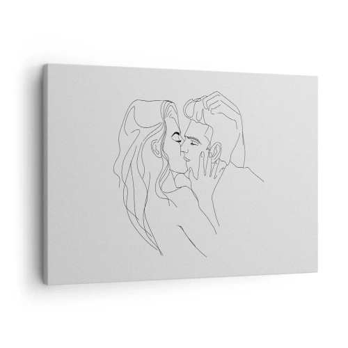 Quadro em tela - O contorno de um casal se beijando em um fundo claro - 70x50cm - Com a mesma linha - Decoração de parede moderna para a sala de estar e quarto ARTTOR
