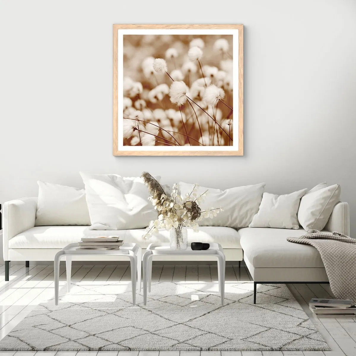 Pôster com moldura de carvalho claro - Campos felpudos - 40x40 cm