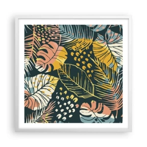 Pôster em moldura branca - Fantasia de folhas - 60x60 cm