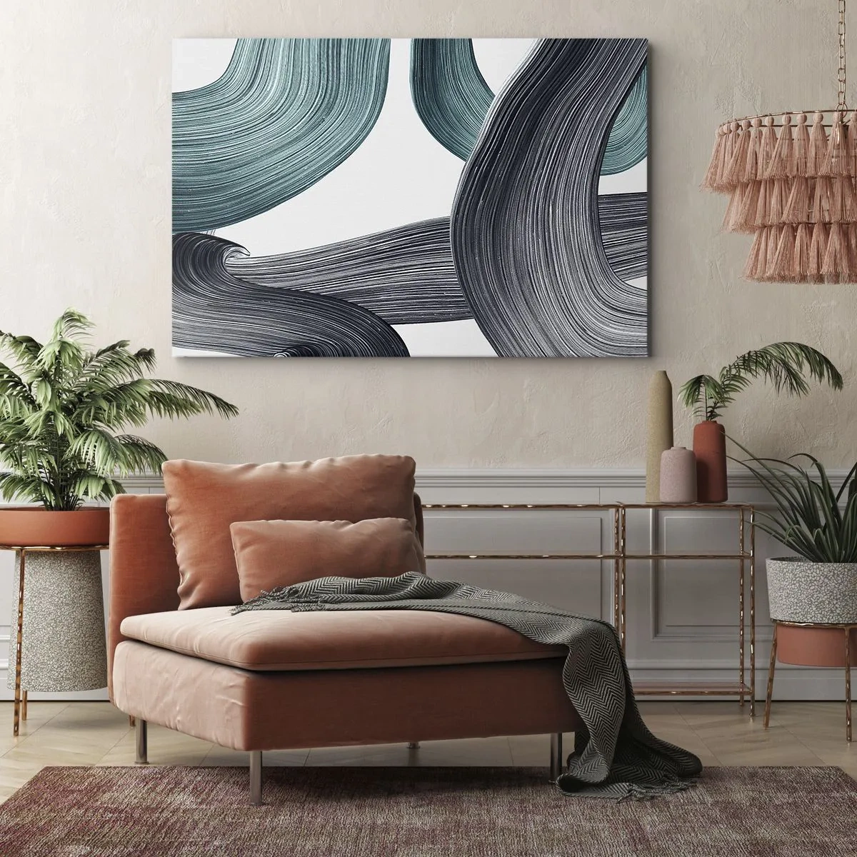 Quadro em tela - Trilhas esmeralda e preta - 120x80 cm