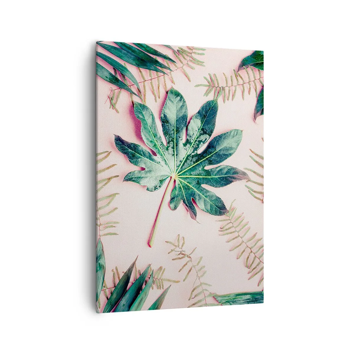 Quadro em tela - Estudo do verde em um fundo rosa - 70x100 cm