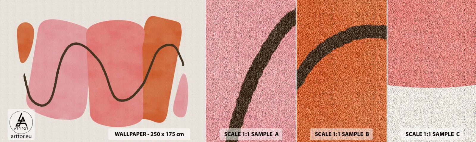 Amostra de papel de parede autocolante Deluxe Sticker - Movimento suave de formas - Abstração, Minimalismo, Pastel - 100x30 cm