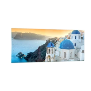 Quadro em vidro - Santorini - abraçada às rochas - 100x40 cm