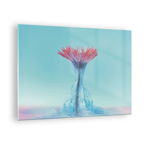 Quadro em vidro - Uma flor fantasiosa imersa em uma névoa azul e rosa - 70x50cm - Num abraço revigorante - Decoração de parede moderna para a sala de estar e quarto ARTTOR