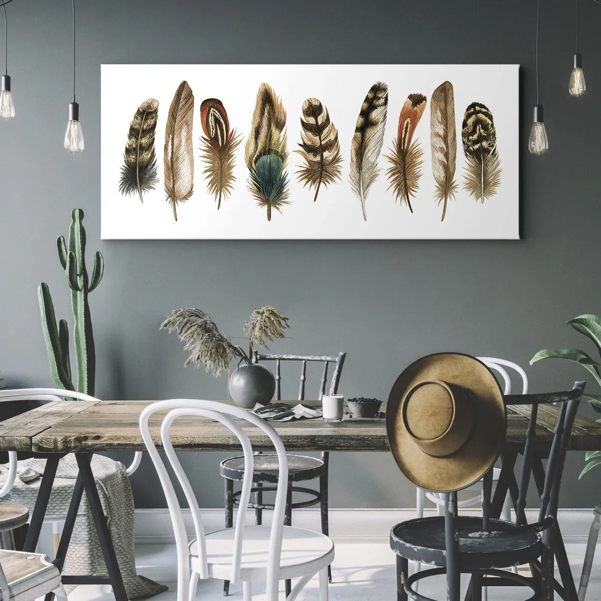 Quadro em tela - Variações de penas - 100x40 cm