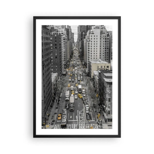 Pôster com moldura preta - Rua da cidade de Nova York em preto e branco com táxis amarelos - 50x70cm - Vida em Nova York - Decoração de parede moderna para a sala de estar e quarto ARTTOR