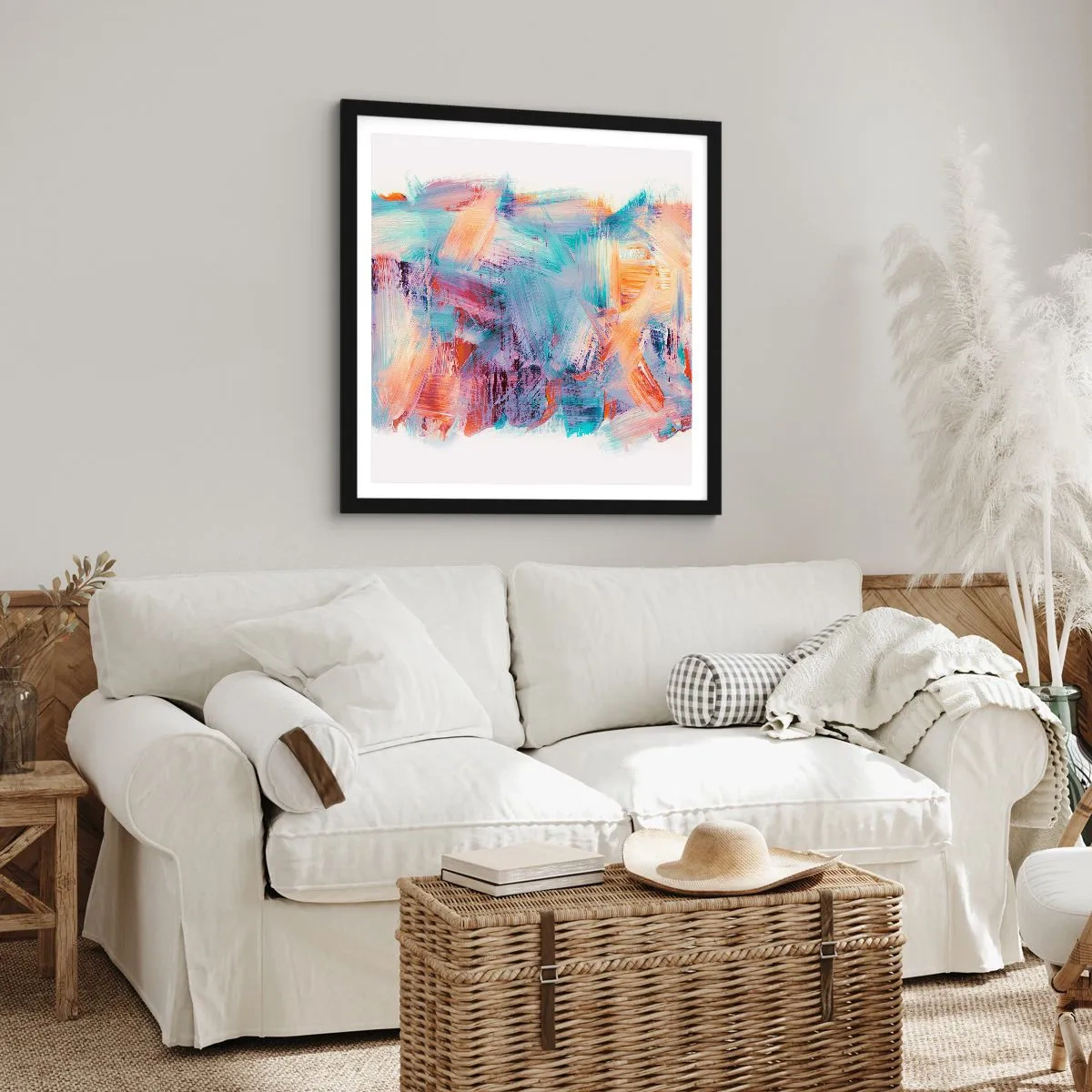 Pôster com moldura preta - Uma bagunça colorida - 50x50 cm