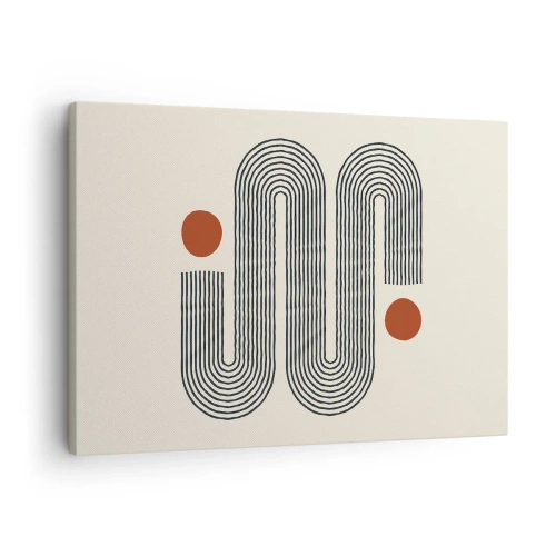 Quadro em tela - Padrão geométrico com linhas e círculos laranja - 70x50cm - Do início ao fim - Decoração de parede moderna para a sala de estar e quarto ARTTOR