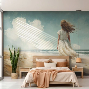 Papel de Parede Premium Sand - Para encontrar o sol e o vento - Garota, Praia, Andar - 400x280 cm