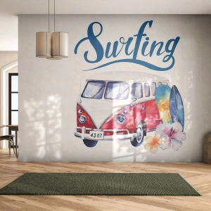 Papel de Parede Premium Canvas - Pepino - um clássico para um surfista - Ônibus antigo, Viagens, Prancha de surfe - 100x70 cm