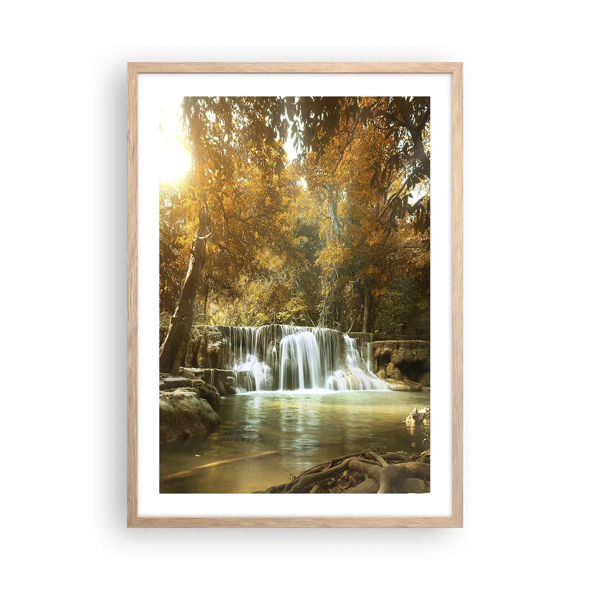 Pôster com moldura de carvalho claro - A cascata do parque - 50x70 cm