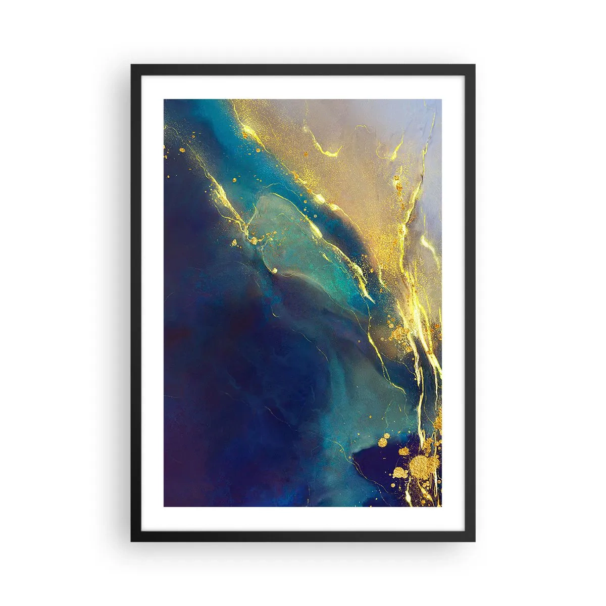 Pôster com moldura preta - Uma composição abstrata em tons de azul marinho e dourado - 50x70cm - Piscina dourada - Decoração de parede moderna para a sala de estar e quarto ARTTOR