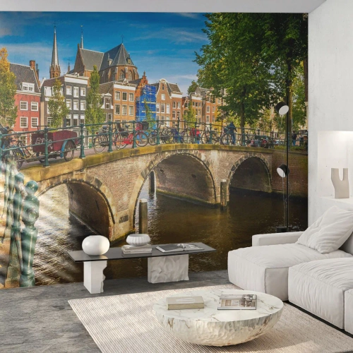 Papel de Parede Autocolante Deluxe Sticker - Primavera junto ao canal - Cidade, Amsterdã, Arquitetura - 100x70 cm