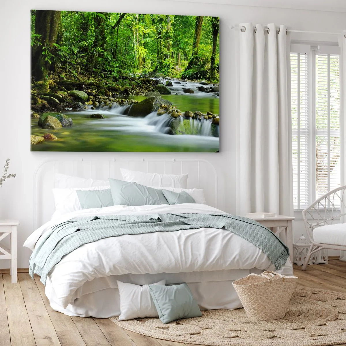 Quadro em tela - Um riacho em uma floresta tropical exuberante - 70x50cm - Navegar no mar de vegetação - Decoração de parede moderna para a sala de estar e quarto ARTTOR