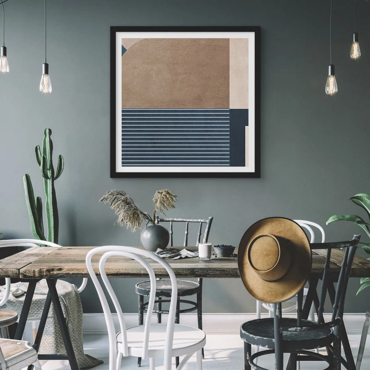 Pôster com moldura preta - Uma composição de simplicidade e redondeza - 60x60 cm