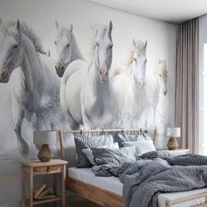Papel de parede personalizado Premium Sand - Magia branca - Cavalos, Animais, Aquarela
