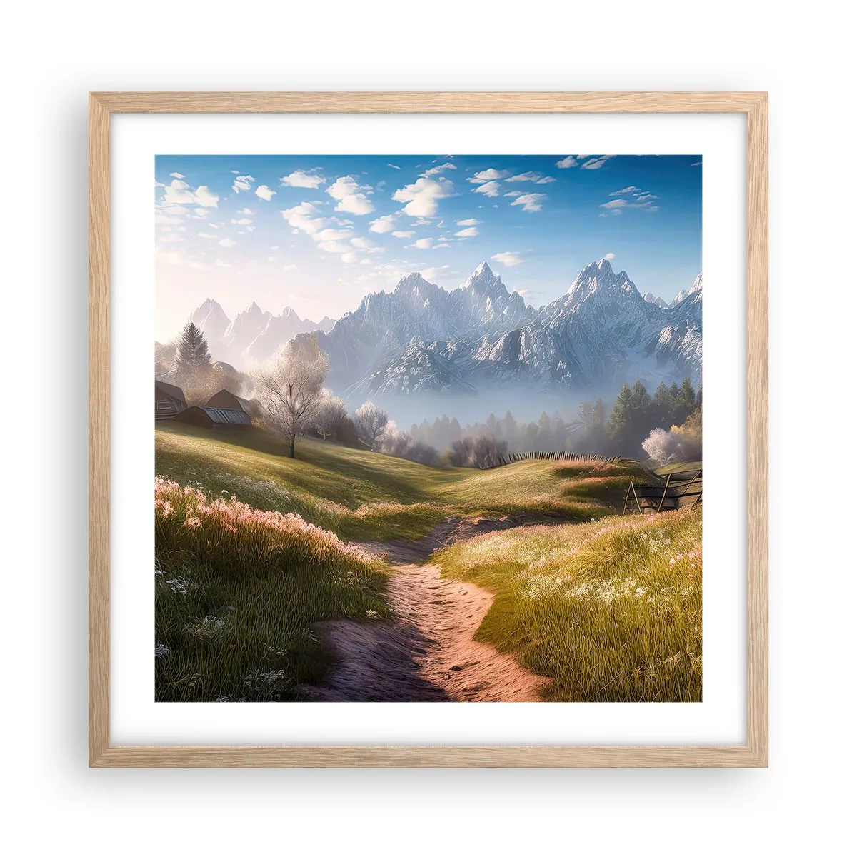 Pôster com moldura de carvalho claro - Vale idílico - 50x50 cm